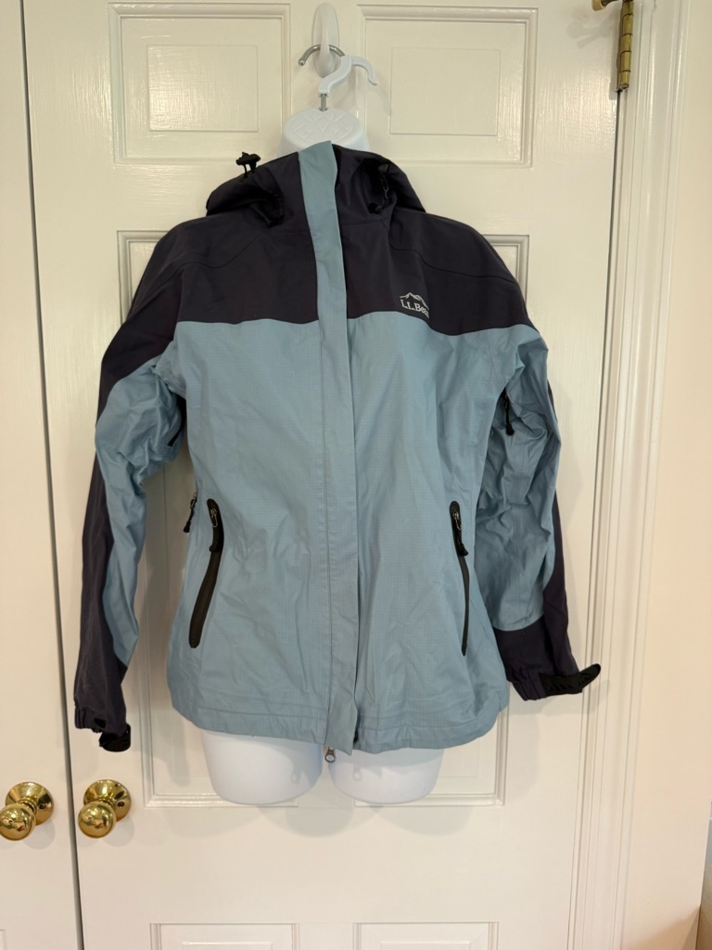 L.L. Bean Two-Tone Light Blue and Dark Navy Rain Jacket